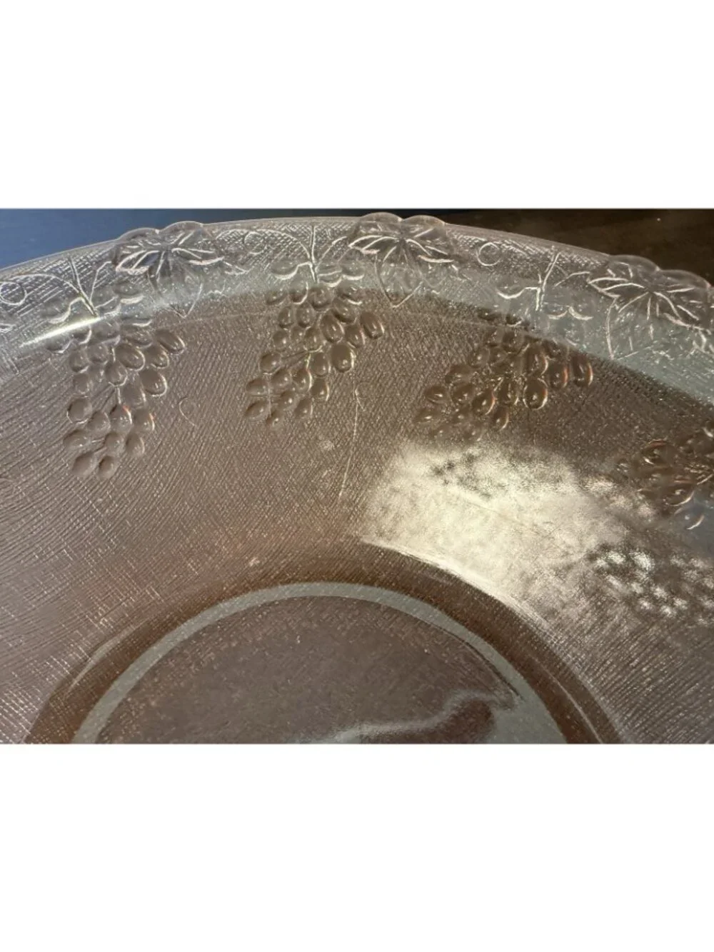 Antique Large Pink Depression Glass Round Fruit Serving Bowl Embossed /Grapes